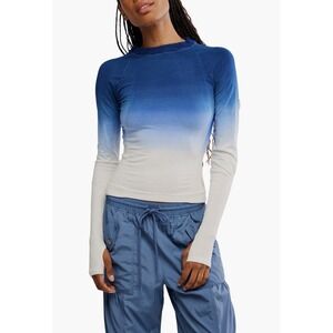 NWT Free People FP Movement Take Flight Wool Ski Base Layer Top Blue White L